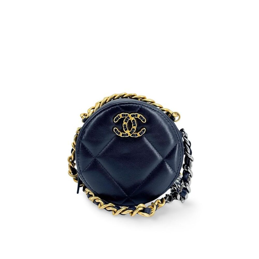 Chanel 19 Round Chain Clutch Bag Navy